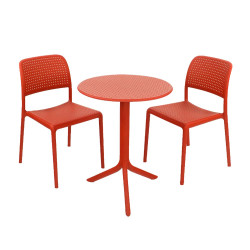 Step Table with Bistrot chairs red
