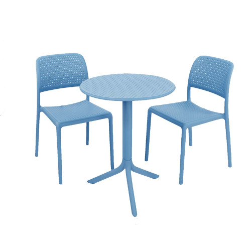Step Table with Bistrot chairs sky blue
