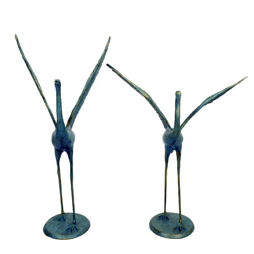 Cranes Pair outstretched wings - gold verdigris