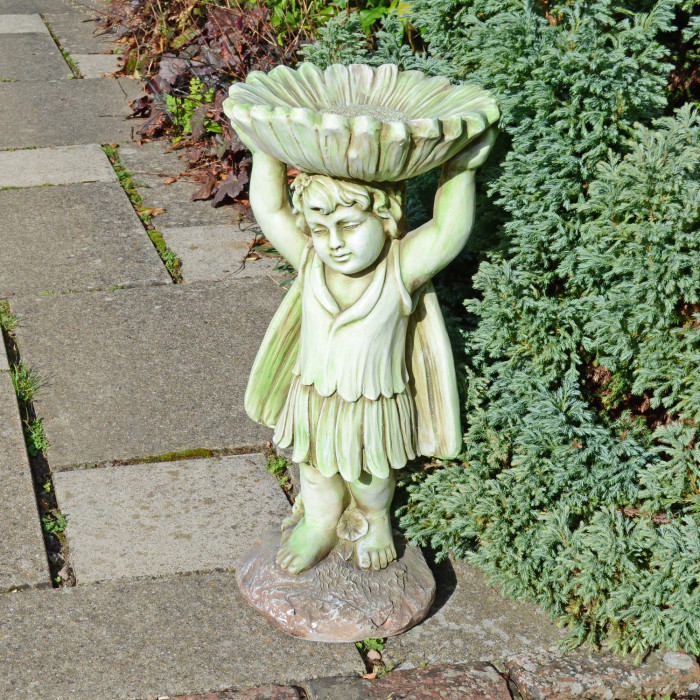 FLOWER FAIRY Birdbath 61cm Tinted Stone Effect LS1