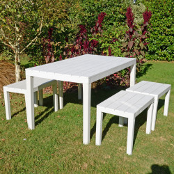 ROMA Rectangular Table with 4 ROMA Bench Set White Detail LG4