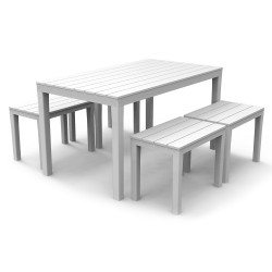Roma table and bench set in white
