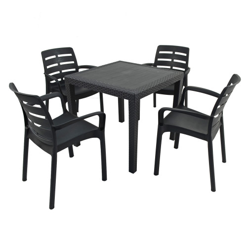 SALERNO SQUARE Table with 4 SIENA Chairs Set Anthracite WG1