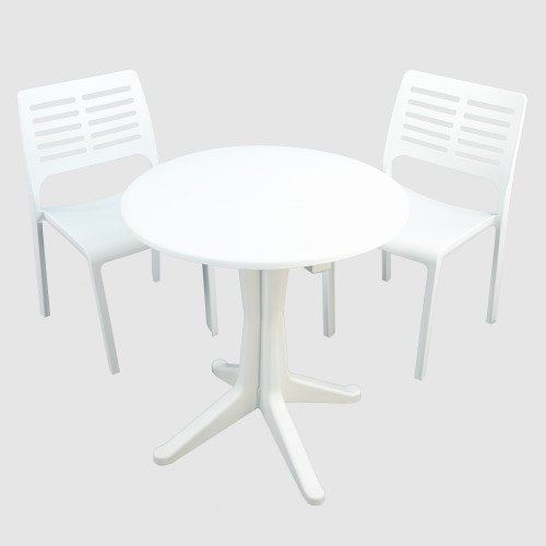 WHITE LEVANTE Dining Table with 2 MISTRAL Chairs GG1