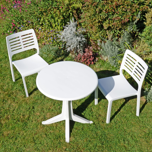 WHITE LEVANTE Dining Table with 2 MISTRAL Chairs LS1