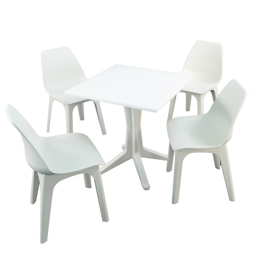WHITE PONENTE Dining Table with 4 EOLO Chairs WG1