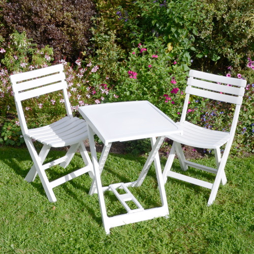 BORETTO Folding Table with 2 BRESCIA Chairs Set White LG1