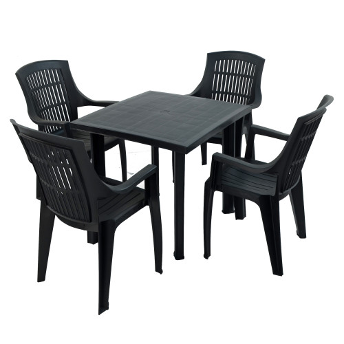 RAPINO Square Table with 4 PARMA Chairs Set Anthracite WG1