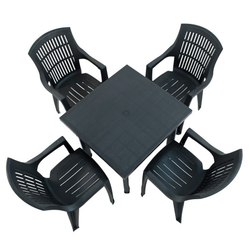 RAPINO Square Table with 4 PARMA Chairs Set Anthracite WG2