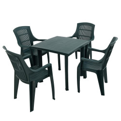 RAPINO Square Table with 4 PARMA Chairs Set Green WG1