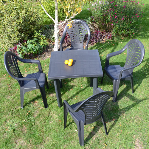RAPINO Square Table with 4 PINETO Chairs Set Anthracite LG2