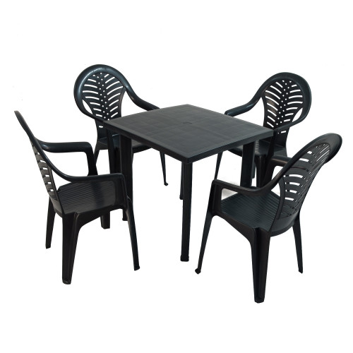 RAPINO Square Table with 4 PINETO Chairs Set Anthracite WG1