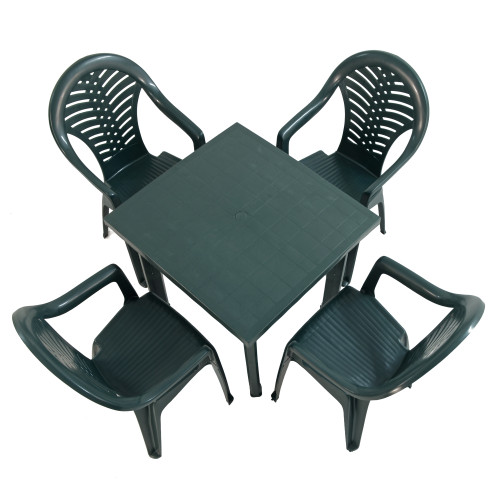 RAPINO Square Table with 4 PINETO Chairs Set Green WG2