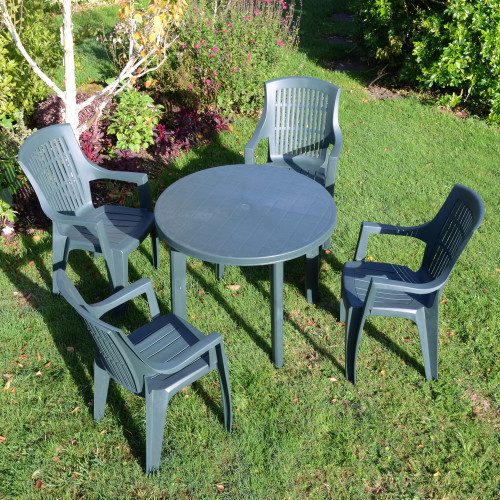REVELLO Round Table with 4 PARMA Chairs Set Green LG2