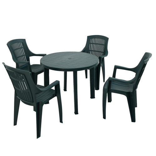 REVELLO Round Table with 4 PARMA Chairs Set Green WG2 1