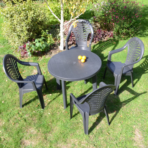 REVELLO Round Table with 4 PINETO Chairs Set Anthracite LG1