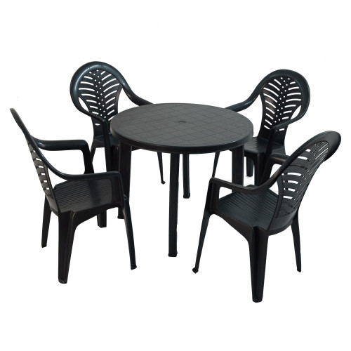 REVELLO Round Table with 4 PINETO Chairs Set Anthracite WG1