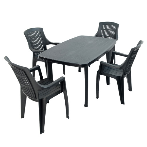 RIMINI Rectangular Table with 4 PARMA Chairs Set Anthracite WG1
