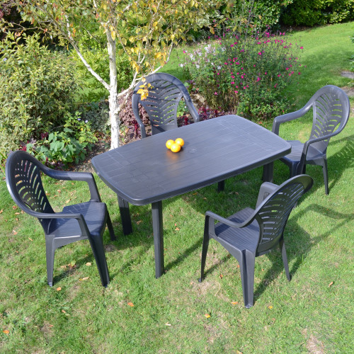 RIMINI Rectangular Table with 4 PINETO Chairs Set Anthracite LG2