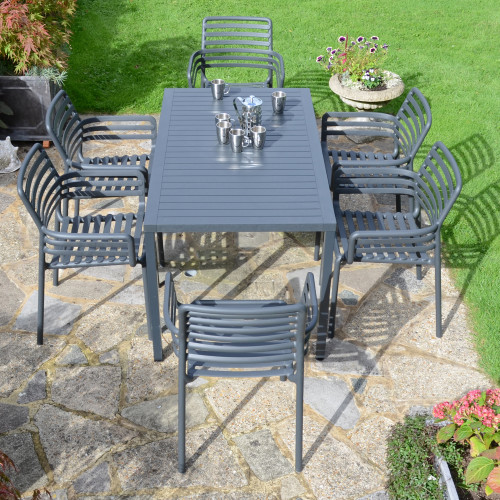 CUBE Dining Table with 6 DOGA Chair Set Anthracite LG3