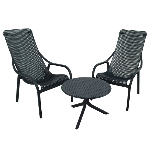 STEP LOW Table with 2 NET LOUNGE Chair Set Anthracite WG1