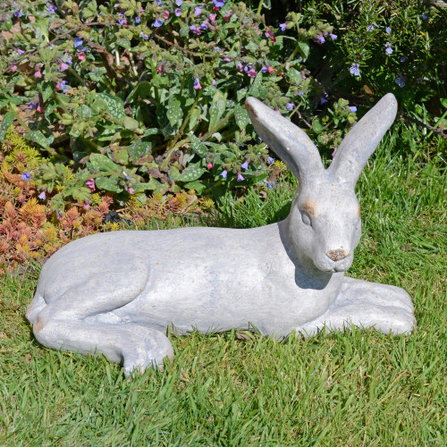 [01] YST 131 ~ HARE Lying 24cm Weathered Light Stone Effect