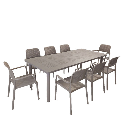 LIBECCIO Table with 8 BORA Chair Set Turtle Dove [WS2]