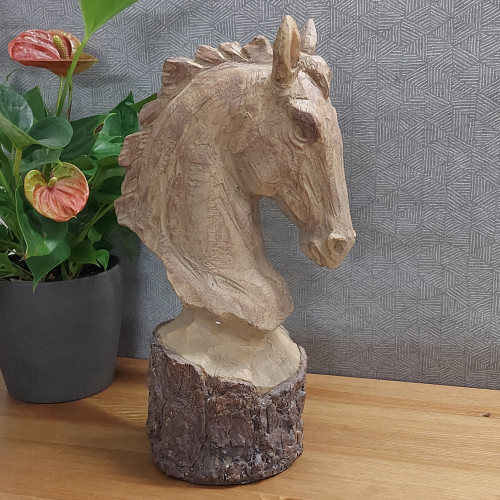 [01] AW 011 ~ HORSE HEAD 36cm Carved Wood Effect