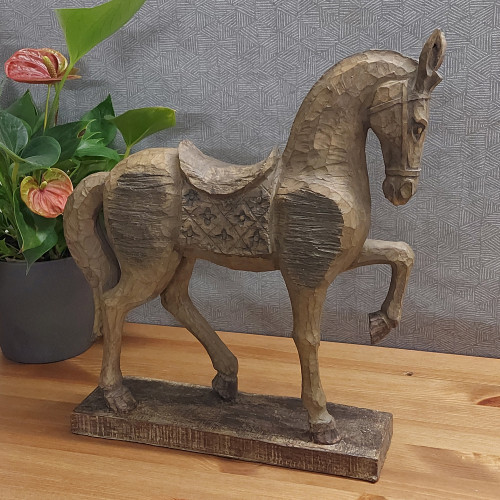 [01] AW 016 ~ HORSE 39cm Carved Wood Effect