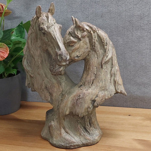 [01] AW 022 ~ DOUBLE HORSE HEAD 35cm Carved Wood Effect