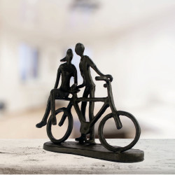 [08] AI 325 ~ COUPLE WITH BICYCLE Elur Iron Figurine 14cm Mocha