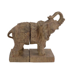 [99] AW 031 ~ ELEPHANT BOOKENDS 23cm Carved Wood Effect