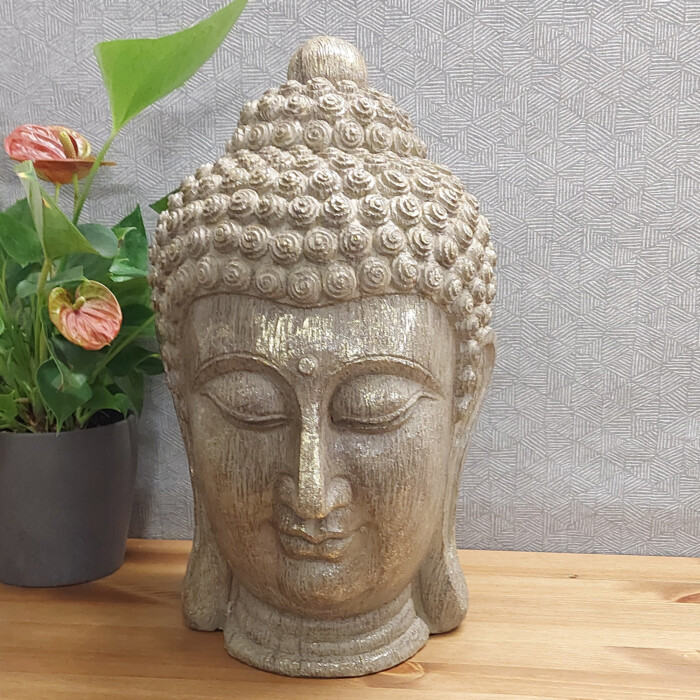 Buddha Head 40cm Carved Wood Effect [picture 01] a lifestyle image