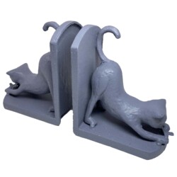 Cat Elur Iron Book Ends 13cm Grey Shimmer [picture 02] a white background image
