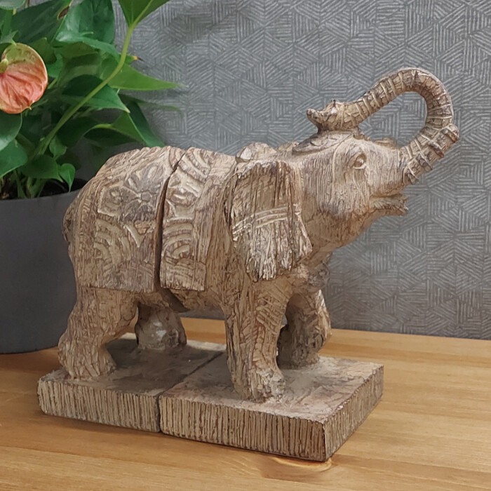 Elephant Bookends 23cm Carved Wood Effect [picture 01] a lifestyle image