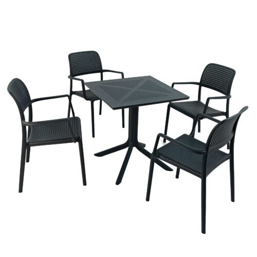 Clip 70Cm Table With 4 Bora Chair Set Anthracite [picture 02] a white background image