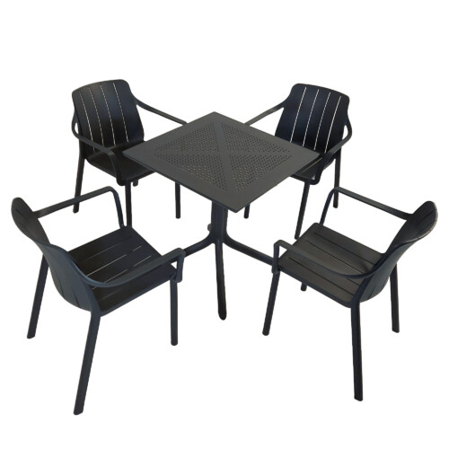 Clip 70Cm Table With 4 Tiberina Armchair Set Anthracite [picture 02] a white background image