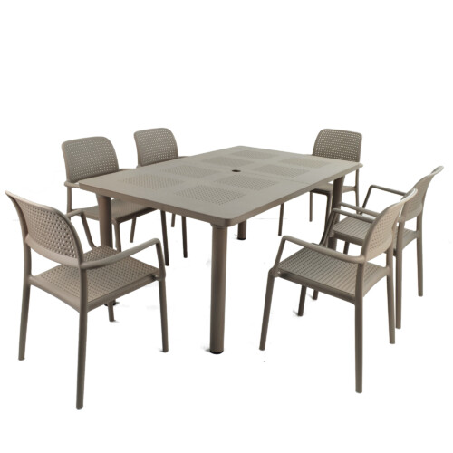 Libeccio Dining Table With 6 Bora Chair Set Turtle Dove [picture 02] a white background image