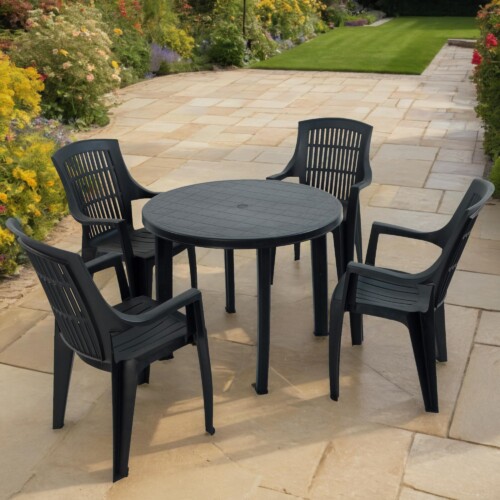 Revello Round Table With 4 Parma Chair Set Anthracite [picture 01] a garden lifestyle image