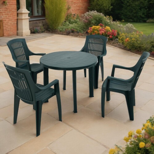 Revello Round Table With 4 Parma Chair Set Green [picture 01] a garden lifestyle image