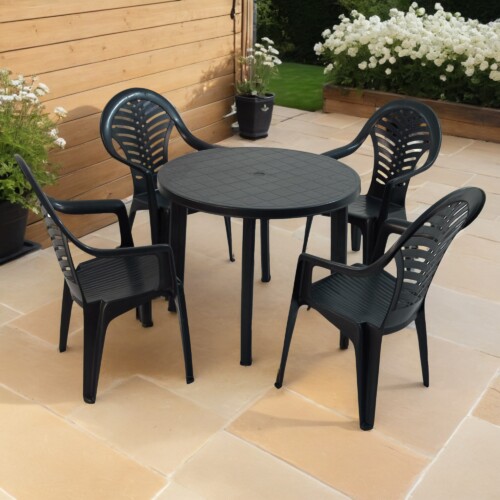 Revello Round Table With 4 Pineto Chair Set Anthracite [picture 01] a garden lifestyle image