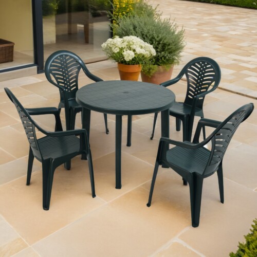 Revello Round Table With 4 Pineto Chair Set Green [picture 01] a garden lifestyle image