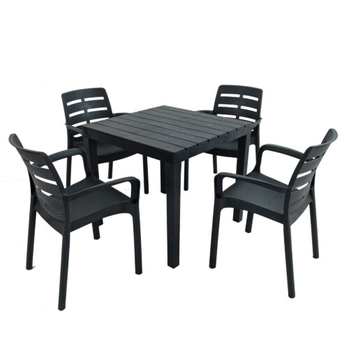Roma Square Table With 4 Siena Chair Set Anthracite [picture 02] a white background image