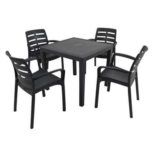 Salerno Square Table With 4 Siena Chair Set Anthracite [picture 02] a white background image