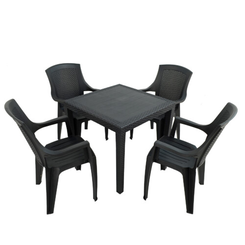 Salerno Square With 4 Sedini Chair Set Anthracite [picture 02] a white background image