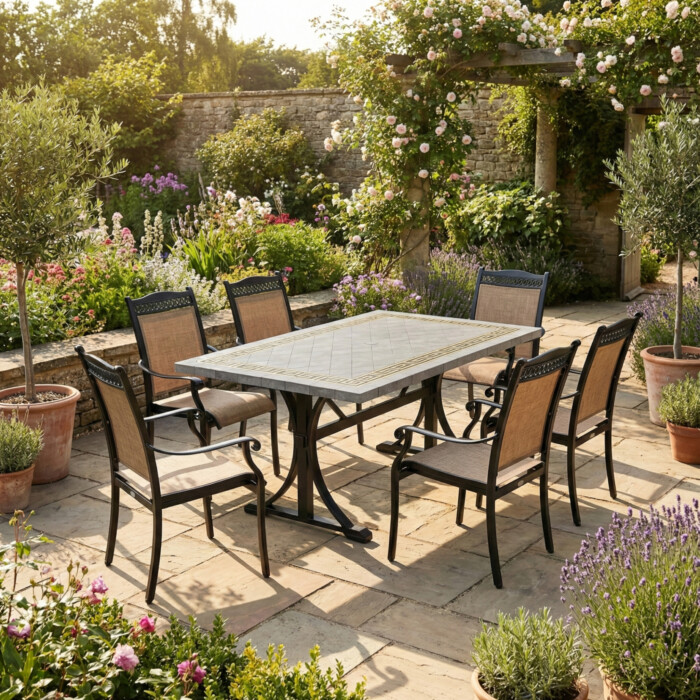 Burlington Dining Table With 6 Medrino Chairs Set picture 01 a garden lifestyle image