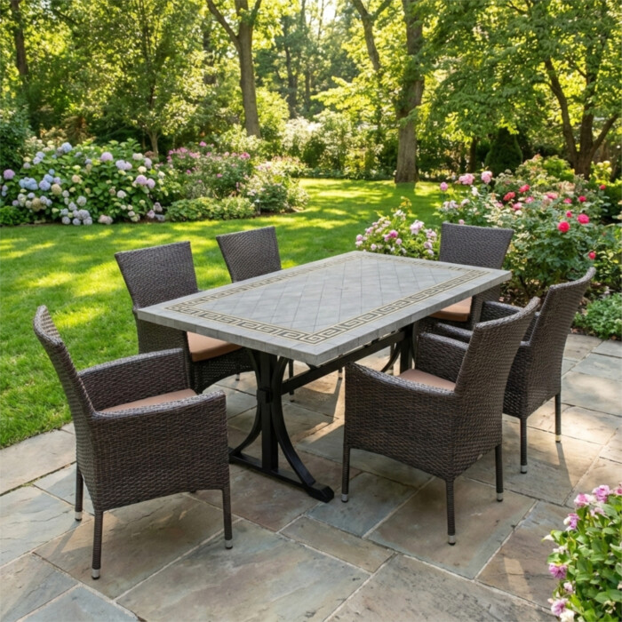 Burlington Dining Table With 6 Stockholm Brown Chair Set picture 01 a garden lifestyle image