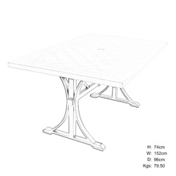 Hampton Dining Table picture 30 dimensions height 74cm x width 152cm x depth 96cm weight 79.5kg