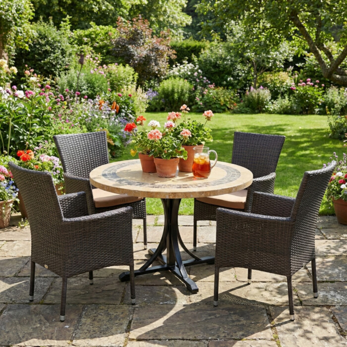 Vermont Dining Table With 4 Stockholm Brown Chair Set picture 01 a garden lifestyle image