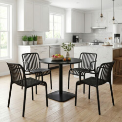 Albin 80 Round Table Black With 4 Alma Armchair Black Set picture 08 a lifestyle image